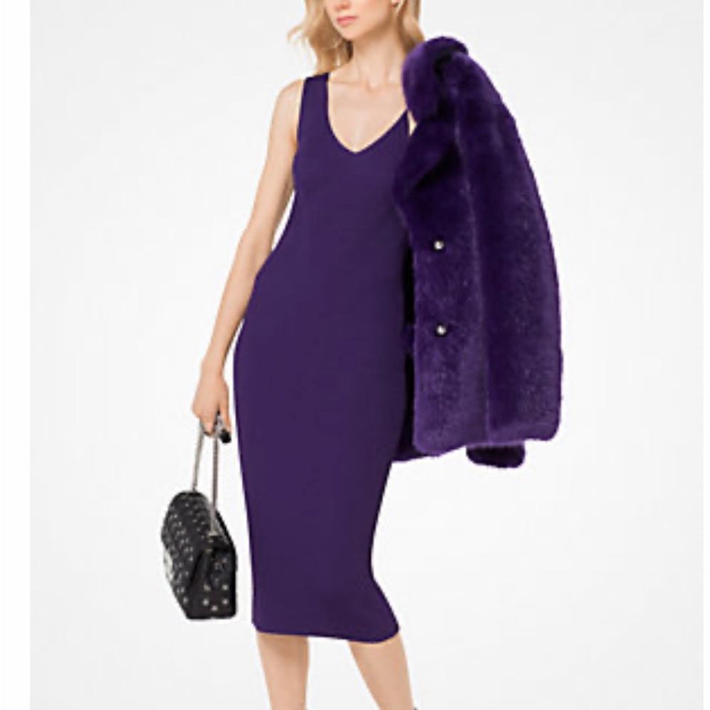 Michael Kors Ribbed V-Neck Sweater Dress
